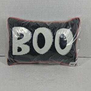 Pottery Barn Kids Halloween BOO Lumbar Decorative Pillow Black Orange 8x12 NEW